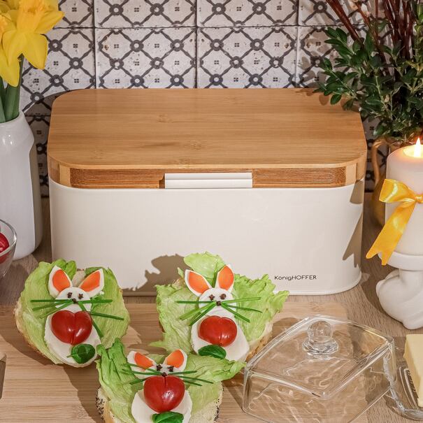 Chlebak stalowy Konighoffer Capri 30,5 x 18 x 14 cm kremowy