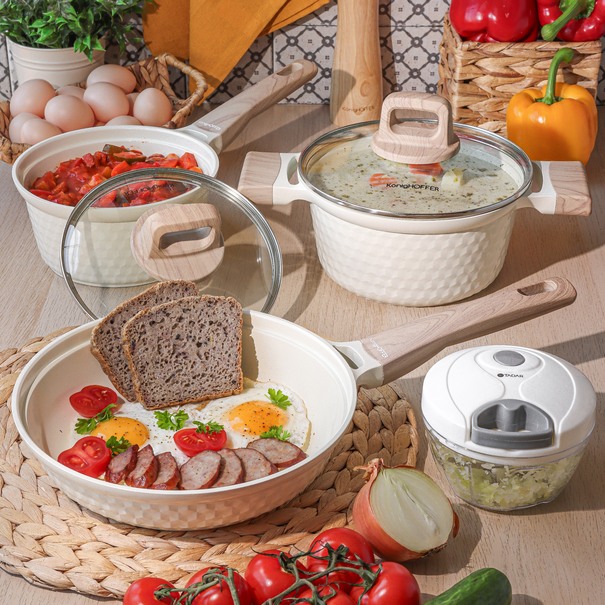 Komplet garnk&oacute;w ceramicznych 9 element&oacute;w Konighoffer Rosti kremowe