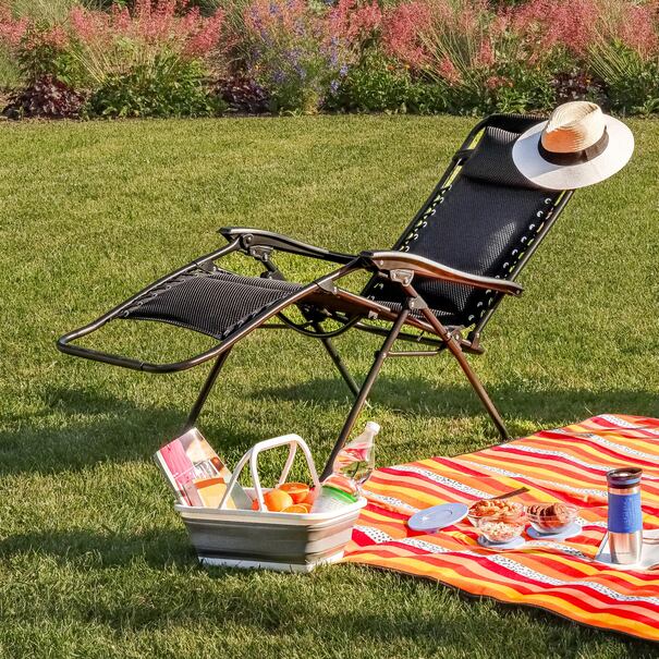 Leżak ogrodowy plażowy grawitacyjny Tadar Black 63 x 160 x 80 cm