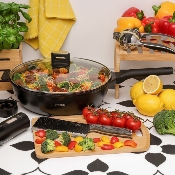 Patelnia WOK na indukcję z pokrywką Starke Pro Yasai 30 cm
