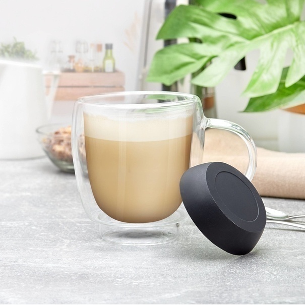 Szklanki termiczne do kawy z silikonowym dnem Konighoffer Garet 330 ml 6 szt. czarne