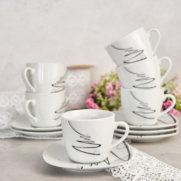 Zestaw filiżanek do kawy Tadar Wstęga 12 element&oacute;w porcelanowy