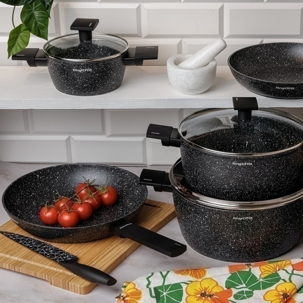 Zestaw garnk&oacute;w marmurowych na indukcję Konighoffer Brazos 10 element&oacute;w