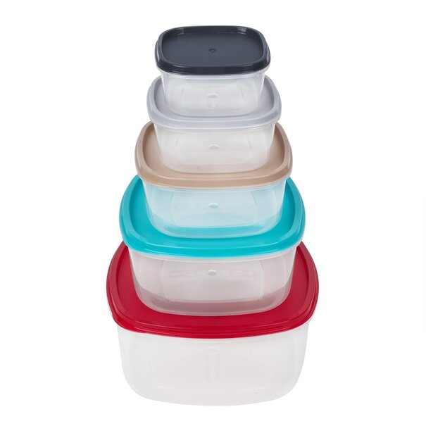 Komplet 5 pojemnik&oacute;w kwadratowych Plastic Forte mix kolor&oacute;w