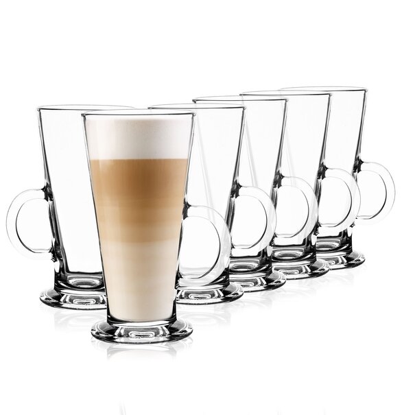 Komplet sześciu szklanek Tadar Caffe Latte 250 ml i 6 łyżeczek koktajlowych