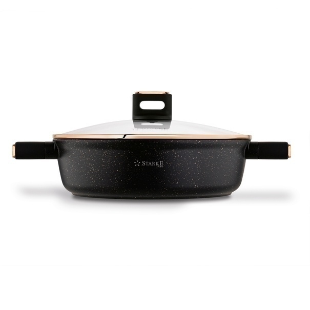 Patelnia kr&oacute;tkie uchwyty z pokrywką Starke Pro Starlet Black 28x8 cm