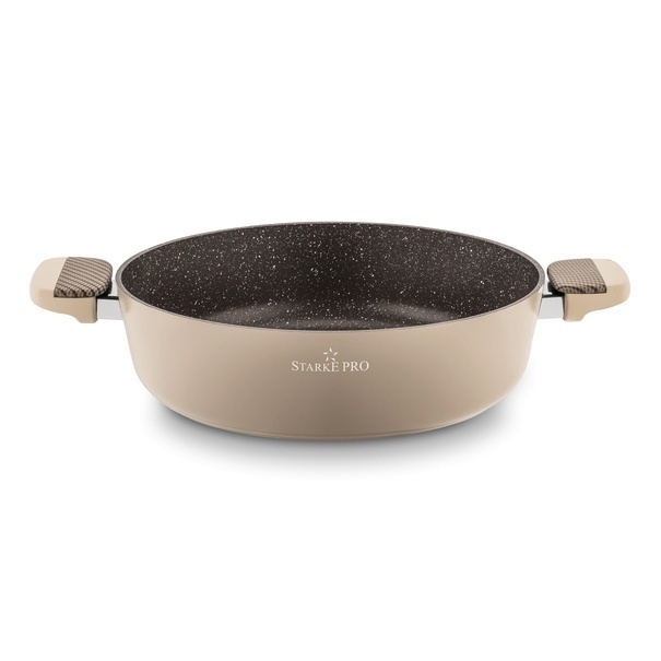 Patelnia na indukcję non stick kr&oacute;tkie uchwyty z pokrywką Starke Pro Light Coffee 28 cm