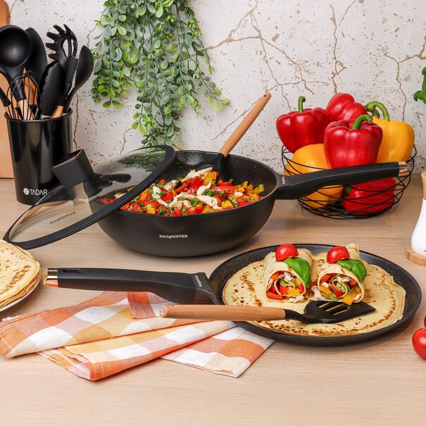 Patelnia WOK na indukcję z pokrywką Konighoffer Black Rose 30 cm