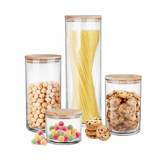 Pojemnik kuchenny szklany z drewnianą pokrywą Trend Glass 400 ml