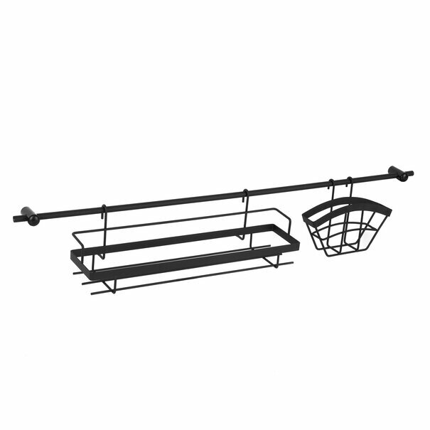 Zestaw 2 reling&oacute;w kuchennych z akcesoriami Tadar 76 cm 16 element&oacute;w czarny