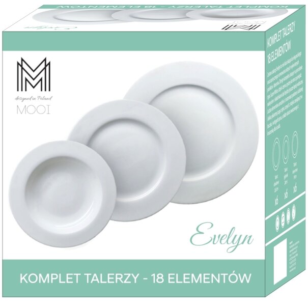 Zestaw okrągłych talerzy porcelanowych Tadar Evelyn Super White 18 element&oacute;w