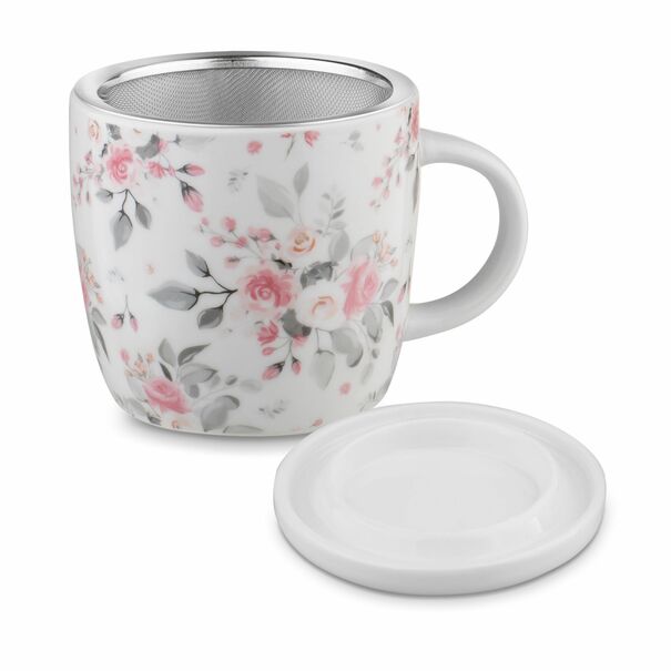 Kubek porcelanowy z zaparzaczem nierdzewnym Tadar R&oacute;życzki 320 ml