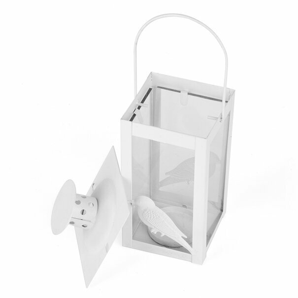 Lampion metalowy Tadar Bird 7,5 x 7,5 x 18 cm biały