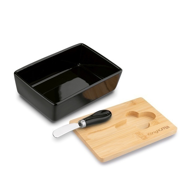 Maselniczka porcelanowa NBC z pokrywką i nożykiem Konighoffer 15,8 x 11 x 6 cm czarna