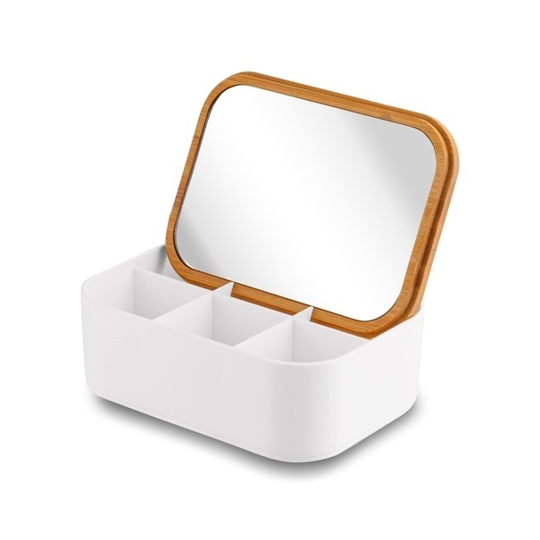 Organizer na biżuterię z lusterkiem i pokrywką bambusową Tadar 6 przegr&oacute;dek