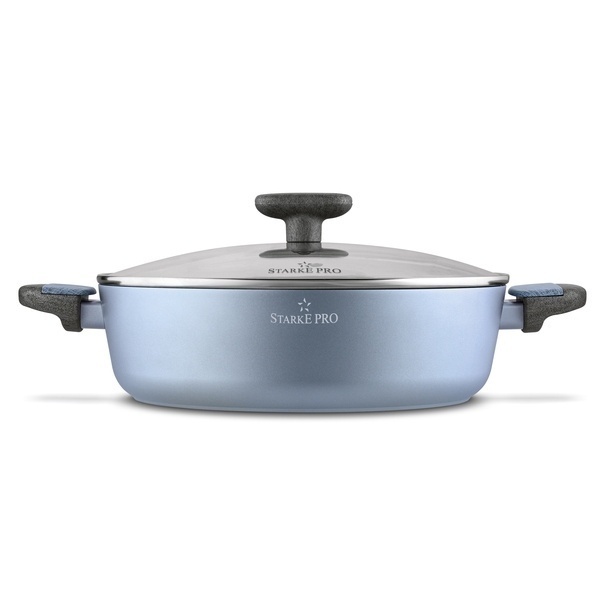 Patelnia na indukcję non stick kr&oacute;tkie uchwyty z pokrywką Starke Pro Double 28 cm