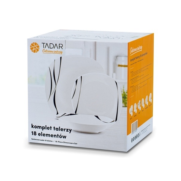 Zestaw kwadratowych talerzy porcelanowych Tadar Saxo 18 element&oacute;w