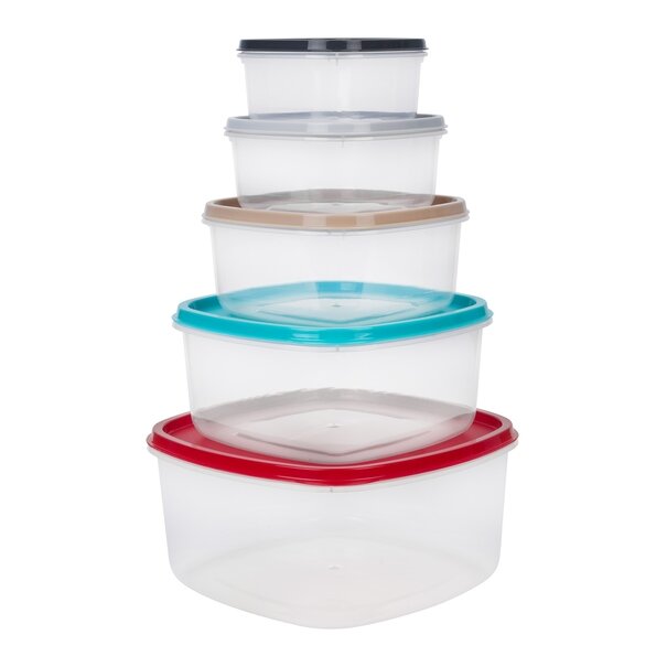 Komplet 5 pojemnik&oacute;w kwadratowych Plastic Forte mix kolor&oacute;w