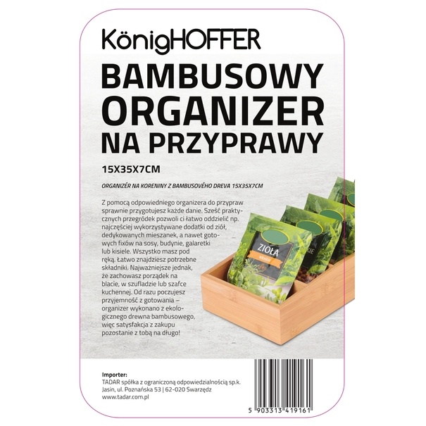 Organizer na przyprawy bambusowy Konighoffer 6 przegr&oacute;dek 15 x 35 x 7 cm