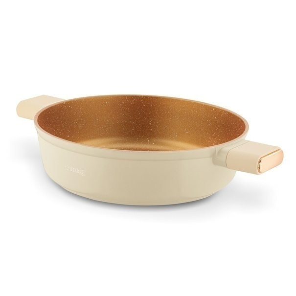 Patelnia kr&oacute;tkie uchwyty z pokrywką Starke Pro Starlet Beige 28x8 cm