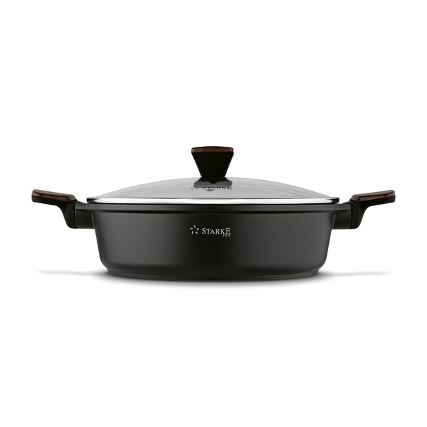 Patelnia marmurowa na indukcję z pokrywką kr&oacute;tkie uchwyty Starke Pro Redwood 28 cm