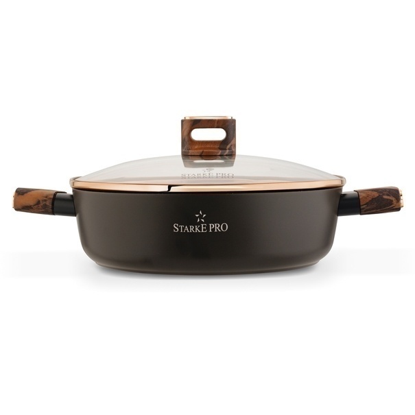 Patelnia na indukcję kr&oacute;tkie uchwyty z pokrywką Starke Pro Starlet Brown 28 x 8 cm