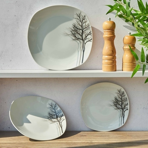 Zestaw kwadratowych talerzy porcelanowych Tadar Zima 18 element&oacute;w