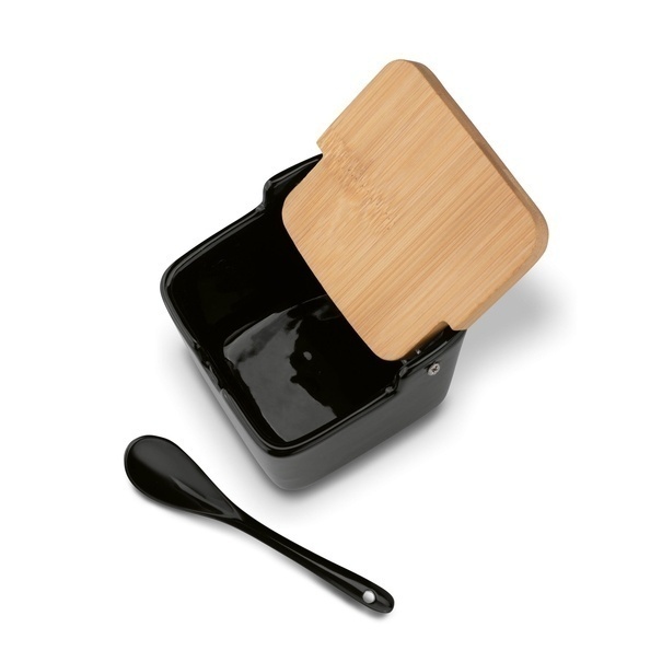 Cukiernica z łyżeczką i bambusową pokrywką porcelanowa NBC Konighoffer Ceramic 270 ml czarna