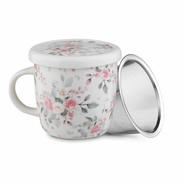 Kubek porcelanowy z zaparzaczem nierdzewnym Tadar R&oacute;życzki 320 ml