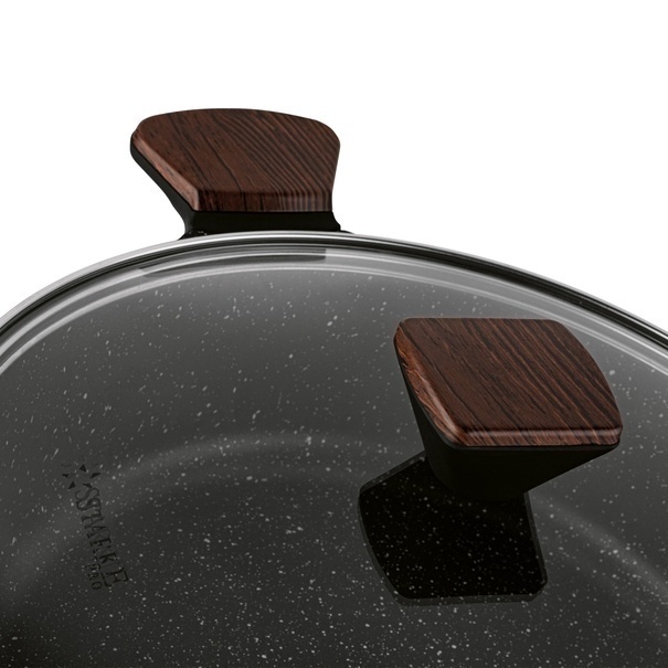 Patelnia marmurowa na indukcję z pokrywką kr&oacute;tkie uchwyty Starke Pro Redwood 28 cm