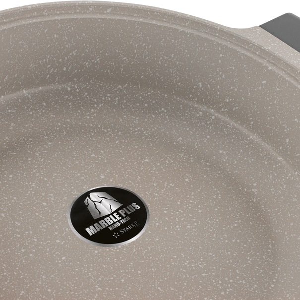 Patelnia na indukcję kr&oacute;tkie uchwyty z pokrywką Starke Pro Stoneware Marble 28 cm