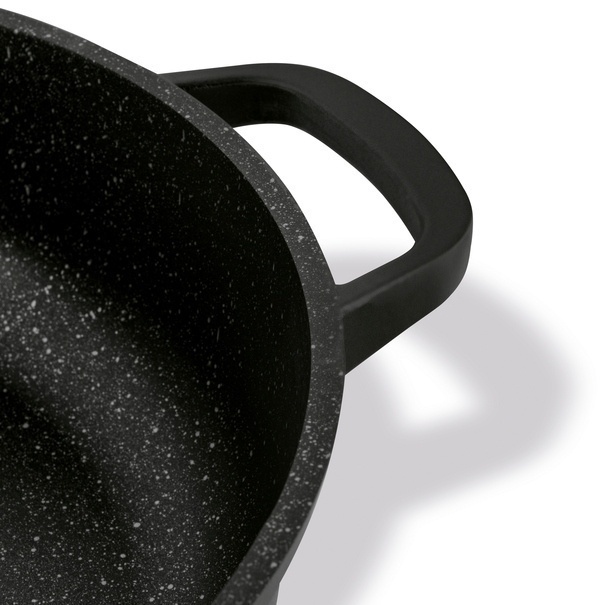 Patelnia na indukcję marmurowa z pokrywką kr&oacute;tkie uchwyty Starke Pro Ochre 28 cm