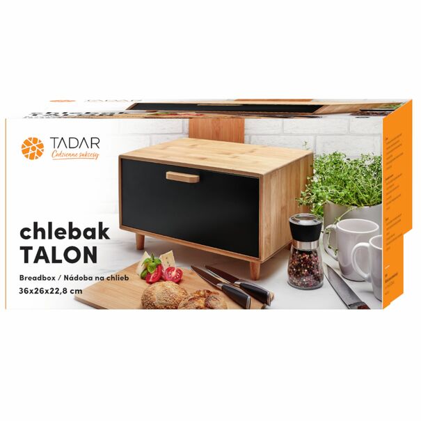 Chlebak drewniany Tadar Talon 36 x 26 x 22,8 cm czarny