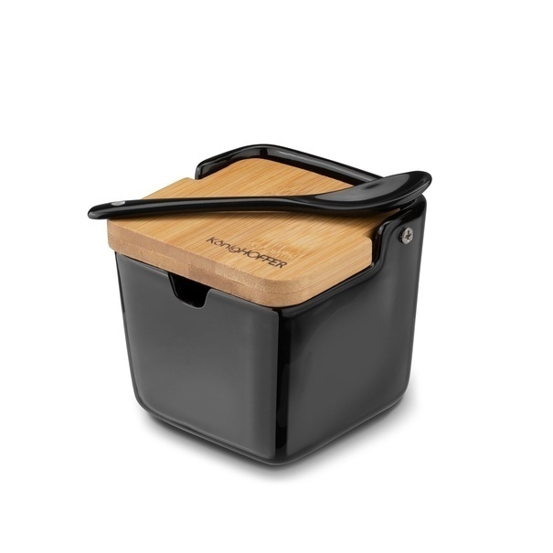 Cukiernica z łyżeczką i bambusową pokrywką porcelanowa NBC Konighoffer Ceramic 270 ml czarna