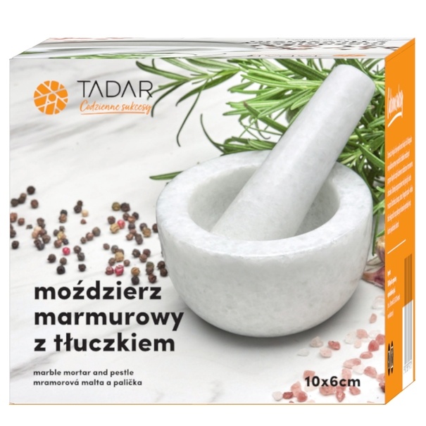 Moździerz kuchenny Tadar 10 x 6 cm marmurowy biały