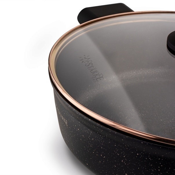 Patelnia kr&oacute;tkie uchwyty z pokrywką Starke Pro Starlet Black 28x8 cm