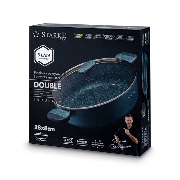 Patelnia na indukcję non stick kr&oacute;tkie uchwyty z pokrywką Starke Pro Double 28 cm