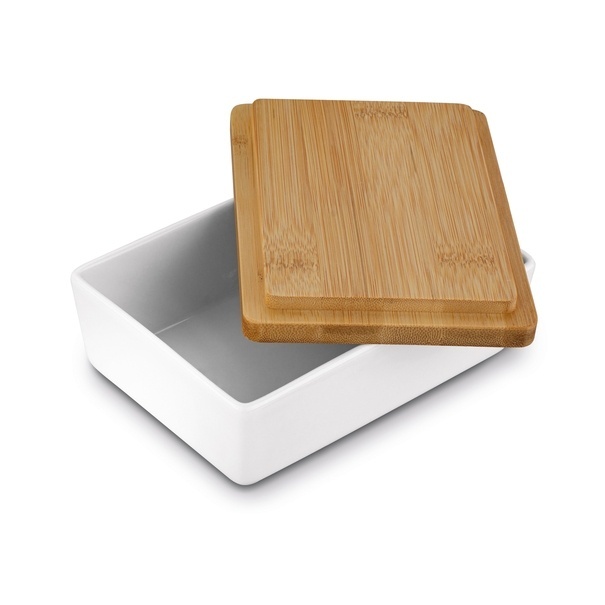 Maselniczka porcelanowa NBC z pokrywką i nożykiem Konighoffer 15,8 x 11 x 6 cm biała