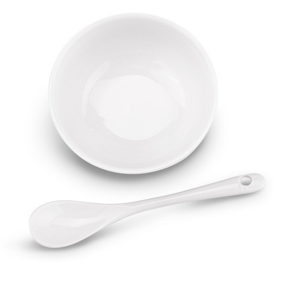 Miseczki do dip&oacute;w NBC na desce bambusowej z łyżeczkami Konighoffer 3 x 150 ml biały połysk