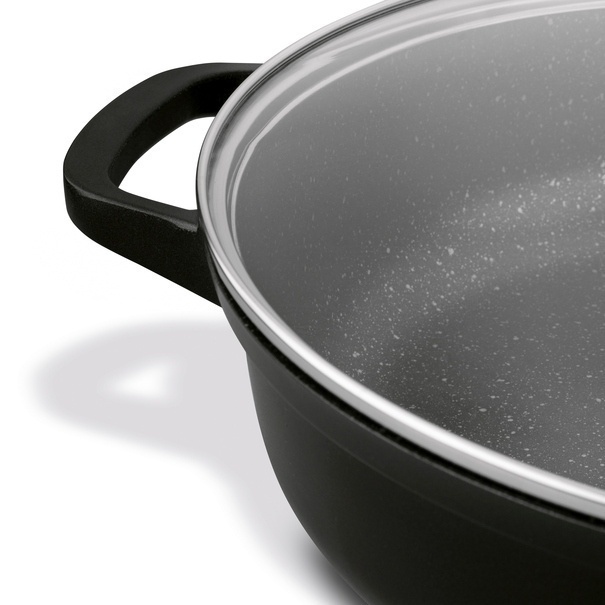 Patelnia na indukcję marmurowa z pokrywką kr&oacute;tkie uchwyty Starke Pro Ochre 28 cm