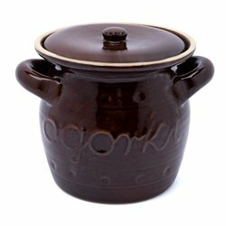 Beczka do kiszenia og&oacute;rk&oacute;w kamionkowa z pokrywką Kwiatek Og&oacute;rek 2,5 l