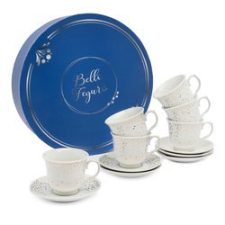 Komplet sześciu filiżanek do kawy ze spodkami Tadar Bella Feguro Punto D'oro 250 ml