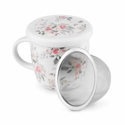 Kubek porcelanowy z zaparzaczem nierdzewnym Tadar Różyczki 320 ml