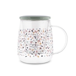Kubek szklany z zaparzaczem i ceramiczną pokrywką Tadar Uśmiechnij się 500 ml