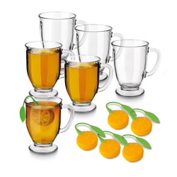 Kubki szklane Tadar Carlo 450 ml 6 sztuk i 6 zaparzaczy do herbaty