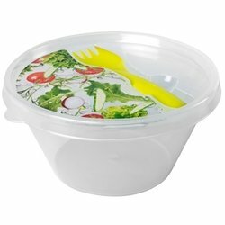Pojemnik plastikowy na sałatkę z widelcem Hega 0,6 l okrągły