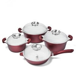 Zestaw trzech garnków i patelni ceramicznych z aromatyzerem Starke Pro Cobre 8 elementów