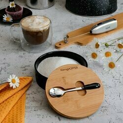 Cukiernica porcelanowa z pokrywką i łyżeczką Konighoffer 14,5 x 5 cm czarna