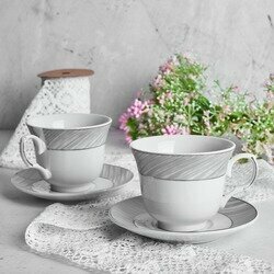 Komplet dwóch filiżanek do kawy ze spodkami Tadar Bella Feguro Motivo 250 ml