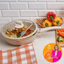 Patelnia WOK indukcyjna z pokrywką Konighoffer Creamy Marble 30 cm